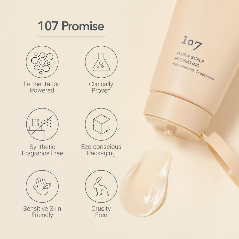 107 HAIR & SCALP HYDRATING Microbiome Treatment, Both Hair & Scalp Hydrating Scalp Treatment, Ginseng, Caffeine, and Biotin, Helps Soothe Scalp Discomfort, (6.08 fl oz)