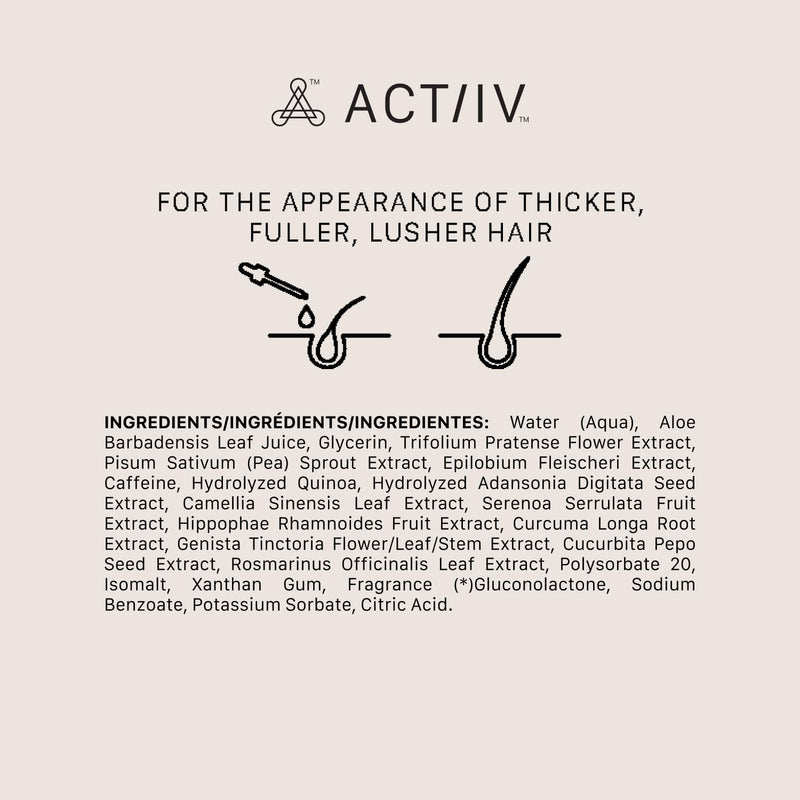 ACTIIV Thickening Hair Serum - Water Based | Supports the Appearance of Thicker, Fuller-Looking Hair, Lightweight Water-Based Formula, Non-Greasy, All Hair Types, 1.8 oz