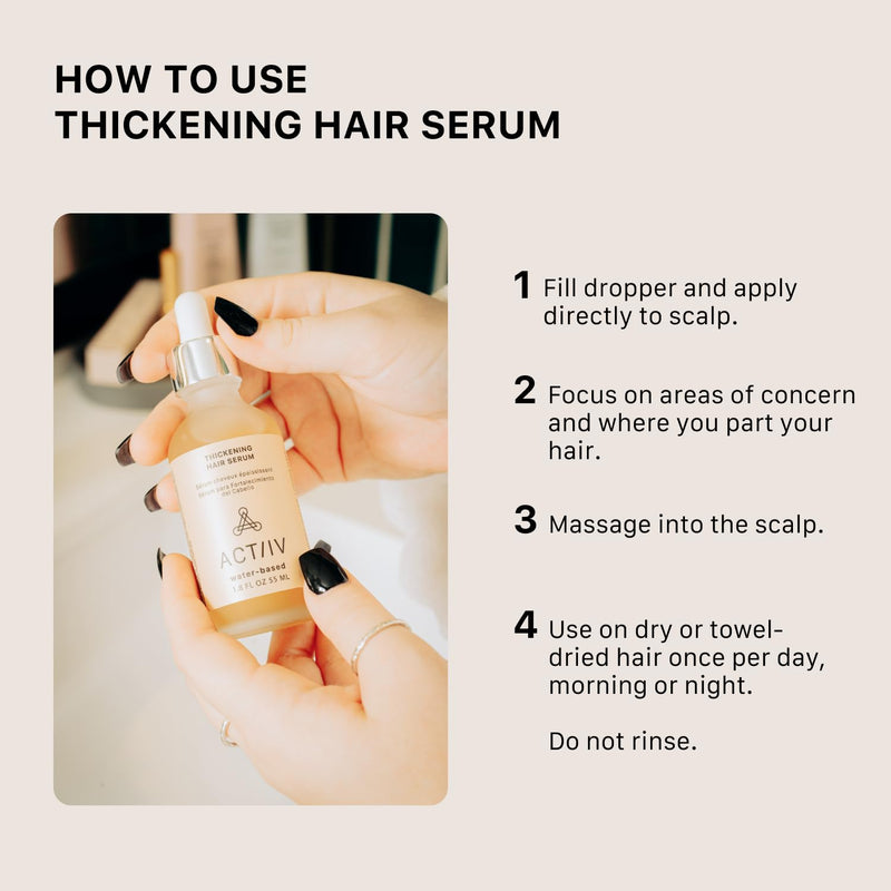 ACTIIV Thickening Hair Serum - Water Based | Supports the Appearance of Thicker, Fuller-Looking Hair, Lightweight Water-Based Formula, Non-Greasy, All Hair Types, 1.8 oz