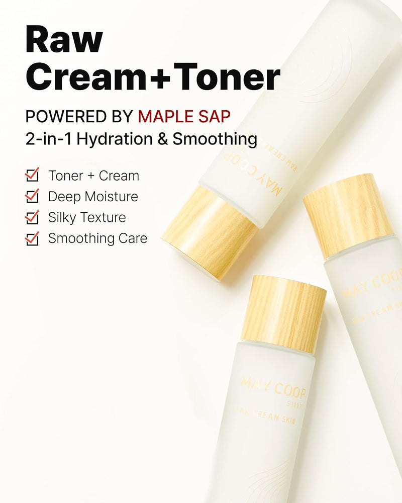 May COOP Raw Cream Skin Face Toner – 2-in-1 Toner & Moisturizer with 85% Maple Sap for Deep Hydration, Softening & Nourishing - Korean Skincare, Vegan Clean Beauty, 3.71 fl.oz.