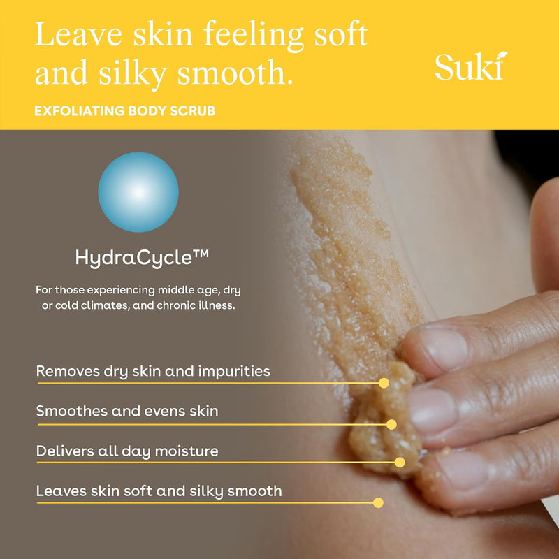Suki Exfoliating Body Scrub With Calendula Oil and Alpha Hydroxy Acid, Hydrating And Deep Cleaning Sugar Scrub, 6.09 Oz