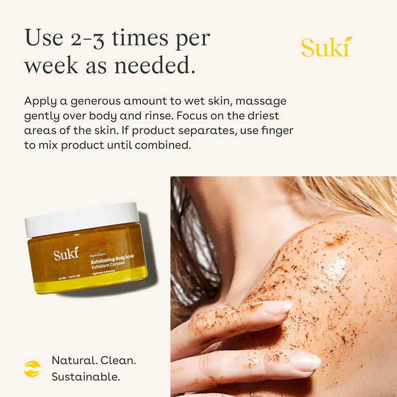 Suki Exfoliating Body Scrub With Calendula Oil and Alpha Hydroxy Acid, Hydrating And Deep Cleaning Sugar Scrub, 6.09 Oz