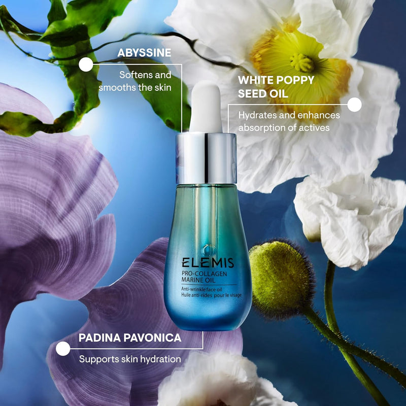ELEMIS Pro-Collagen Marine Oil, 15ml – Ultra-Lightweight Anti-Wrinkle Daily Face Oil Moisturizer, Deeply Moisturize, Nourish & Hydrate for Youthful Look, Fine Lines and Wrinkles Treatment