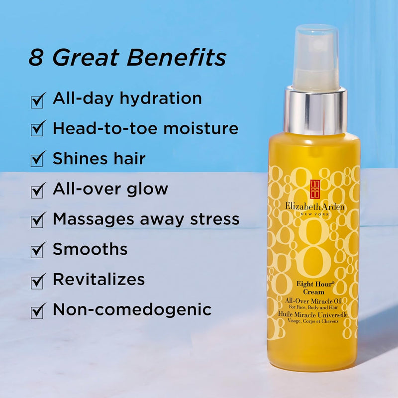 Elizabeth Arden Eight Hour Cream, All-Over Miracle Oil, For Face, Body & Hair, 3.4 Oz